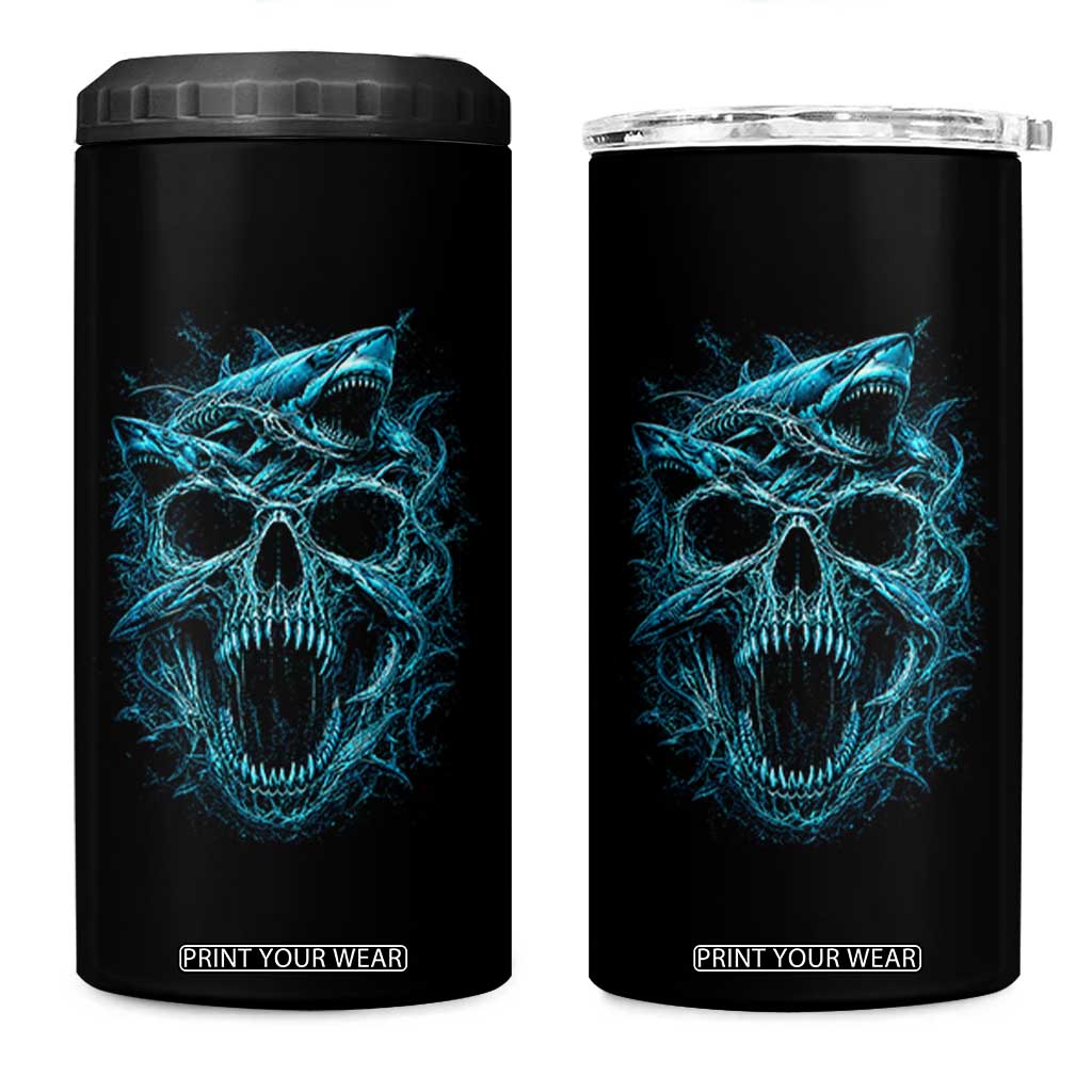 Vintage Great White Shark Skull 4 in 1 Can Cooler Tumbler Deep Sea Horror Art