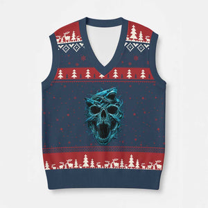Vintage Great White Shark Skull V-Neck Knit Sweater Vest Deep Sea Horror Art