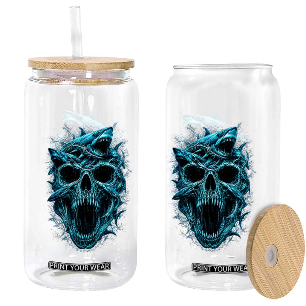 Vintage Great White Shark Skull Glass Can Deep Sea Horror Art
