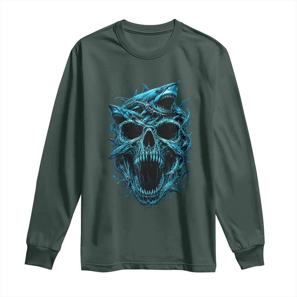 Vintage Great White Shark Skull Long Sleeve Shirt Deep Sea Horror Art