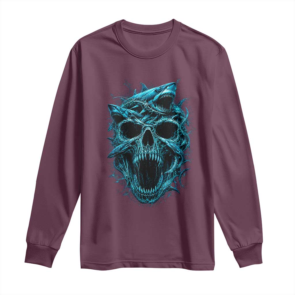Vintage Great White Shark Skull Long Sleeve Shirt Deep Sea Horror Art
