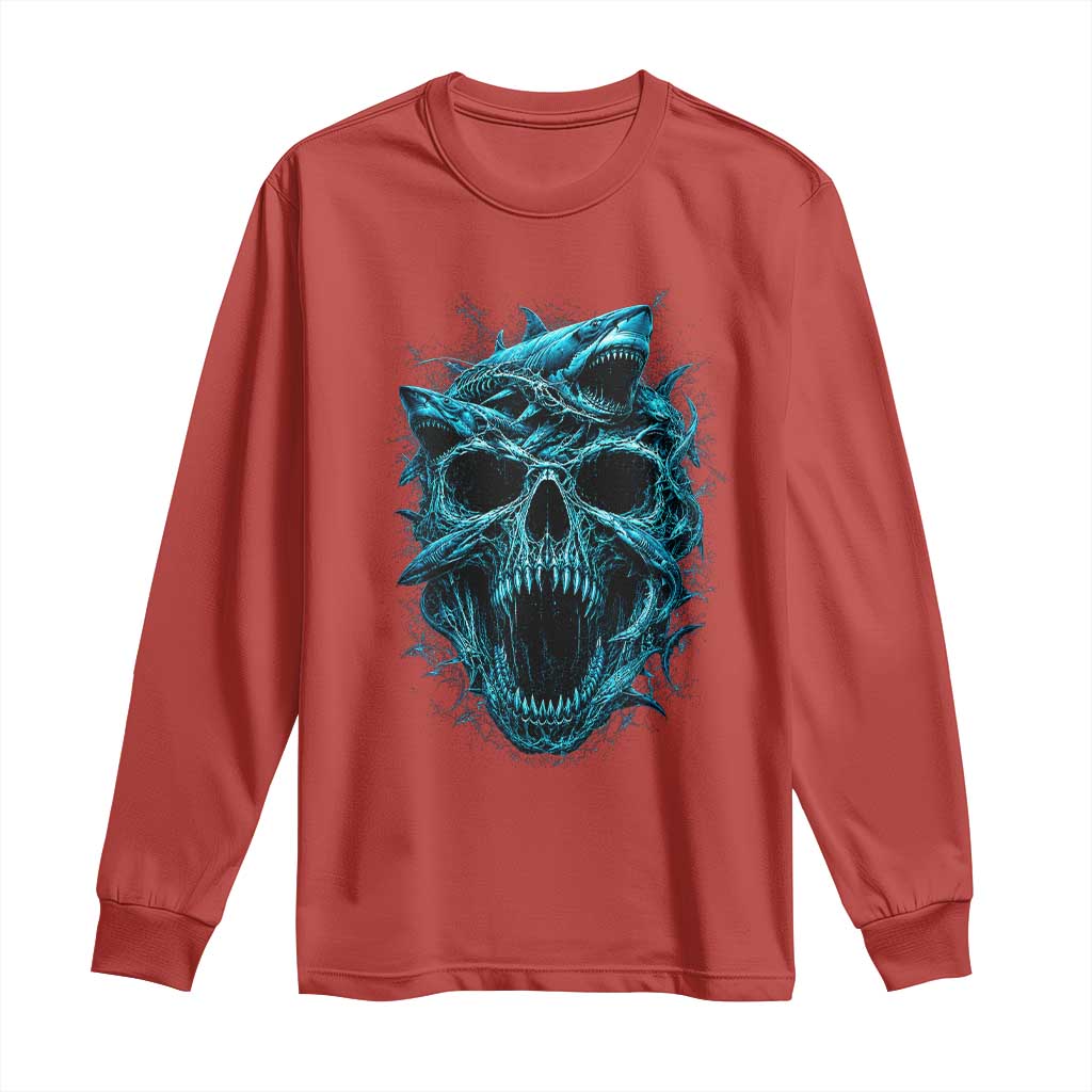 Vintage Great White Shark Skull Long Sleeve Shirt Deep Sea Horror Art
