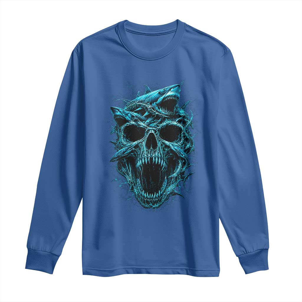 Vintage Great White Shark Skull Long Sleeve Shirt Deep Sea Horror Art