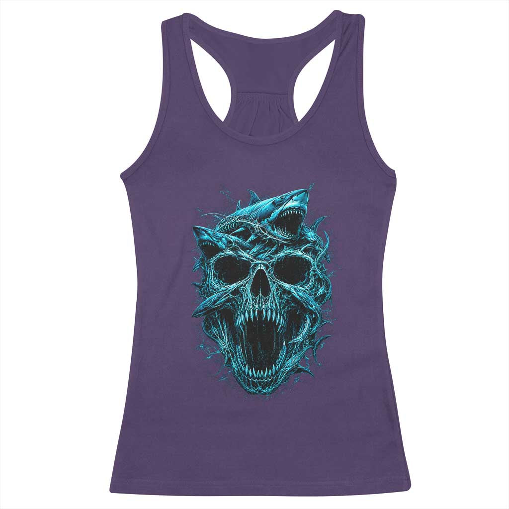 Vintage Great White Shark Skull Racerback Tank Top Deep Sea Horror Art