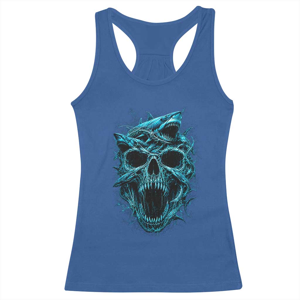 Vintage Great White Shark Skull Racerback Tank Top Deep Sea Horror Art