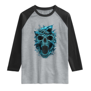 Vintage Great White Shark Skull Raglan Shirt Deep Sea Horror Art