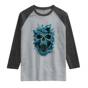 Vintage Great White Shark Skull Raglan Shirt Deep Sea Horror Art