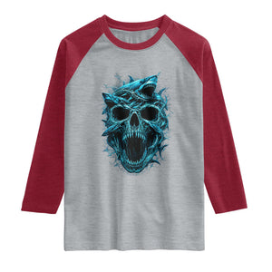 Vintage Great White Shark Skull Raglan Shirt Deep Sea Horror Art