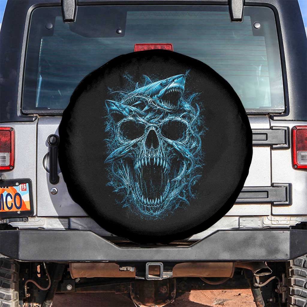 Vintage Great White Shark Skull Spare Tire Cover Deep Sea Horror Art