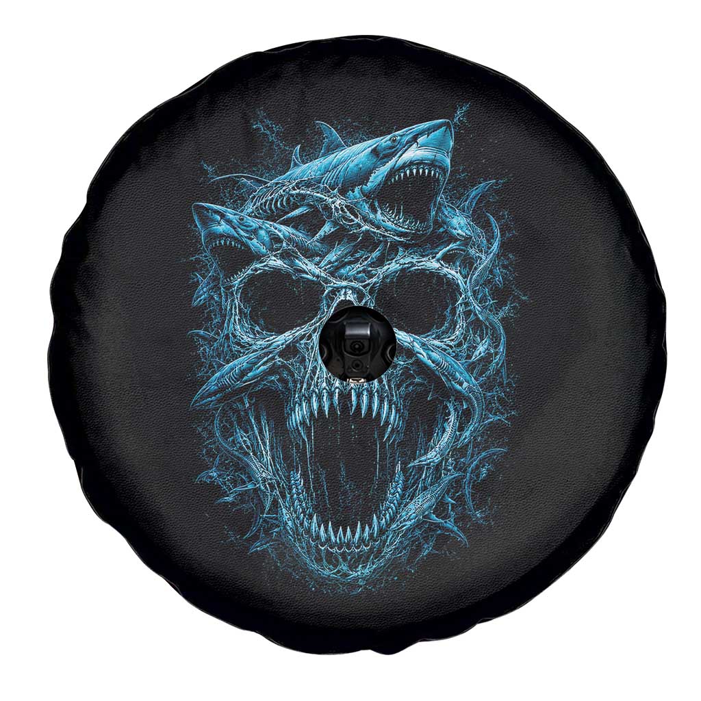 Vintage Great White Shark Skull Spare Tire Cover Deep Sea Horror Art