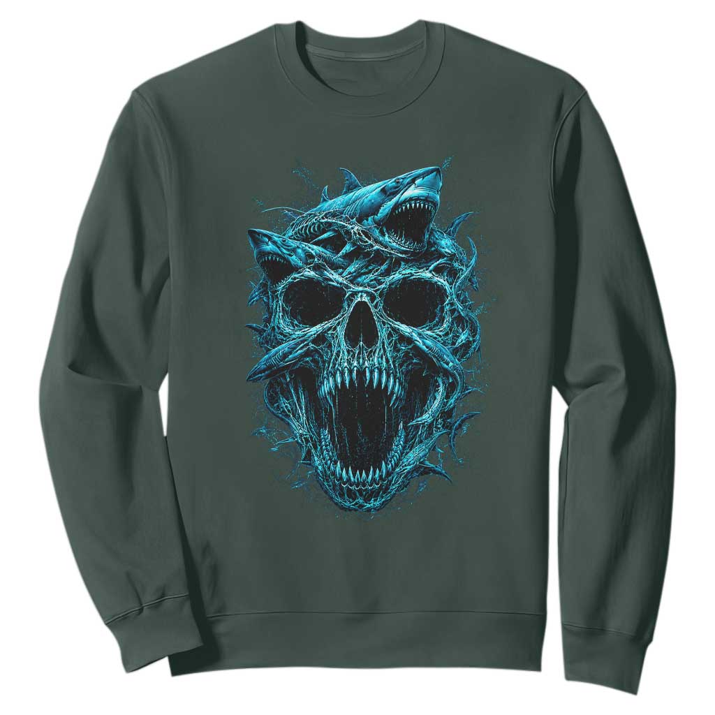 Vintage Great White Shark Skull Sweatshirt Deep Sea Horror Art
