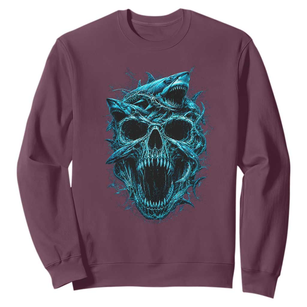 Vintage Great White Shark Skull Sweatshirt Deep Sea Horror Art