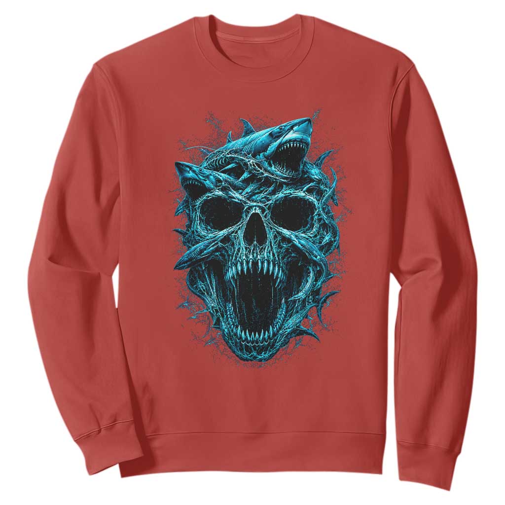Vintage Great White Shark Skull Sweatshirt Deep Sea Horror Art