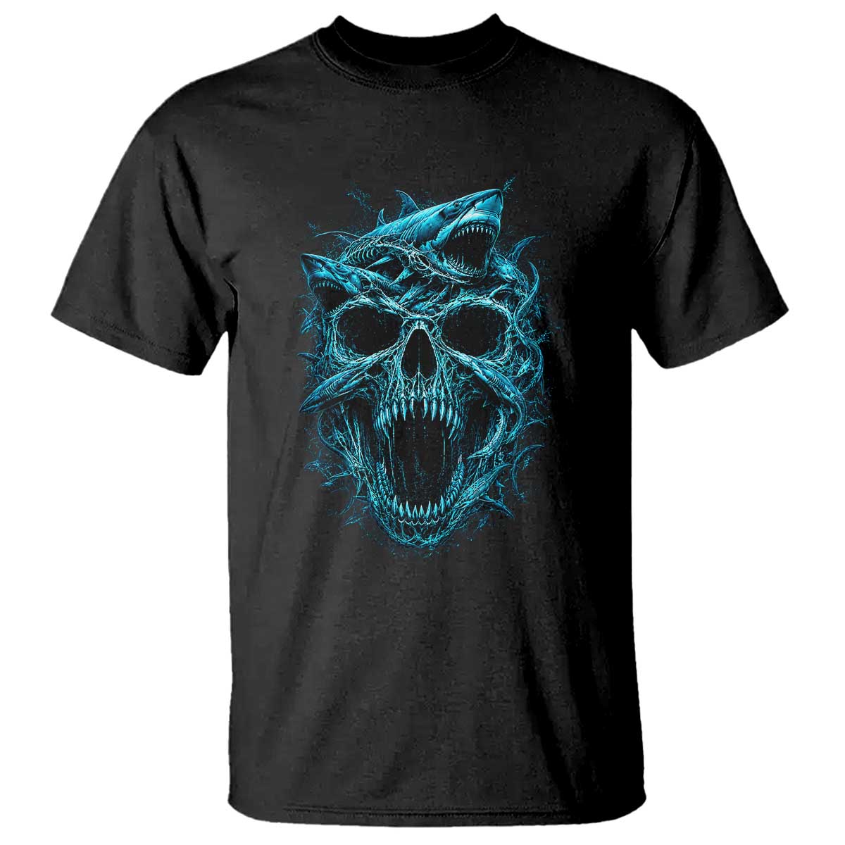 Vintage Great White Shark Skull T Shirt Deep Sea Horror Art