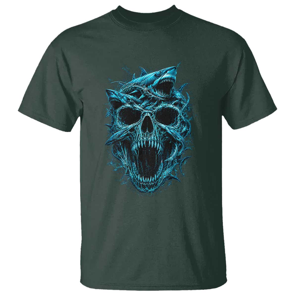 Vintage Great White Shark Skull T Shirt Deep Sea Horror Art
