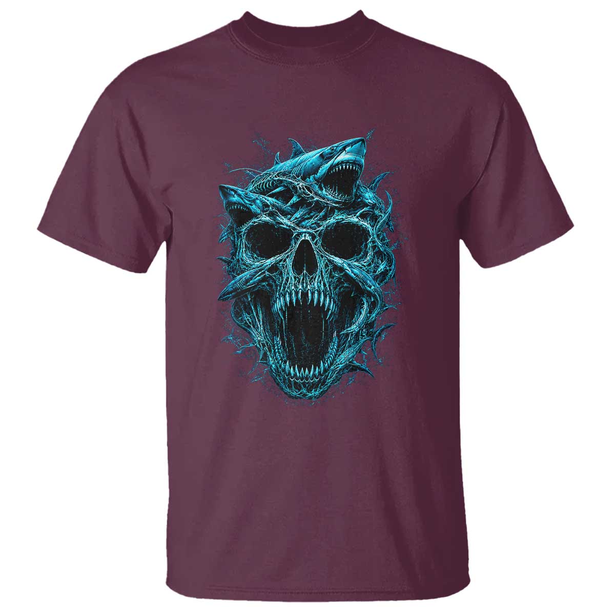 Vintage Great White Shark Skull T Shirt Deep Sea Horror Art