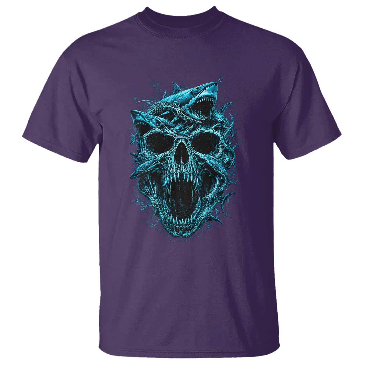 Vintage Great White Shark Skull T Shirt Deep Sea Horror Art