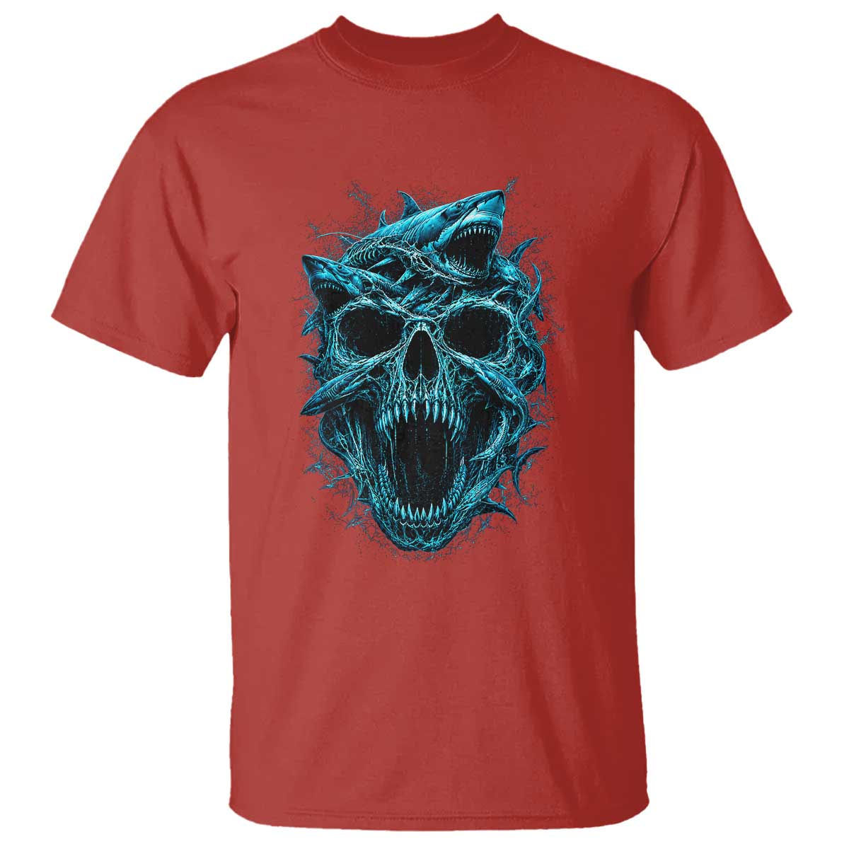 Vintage Great White Shark Skull T Shirt Deep Sea Horror Art