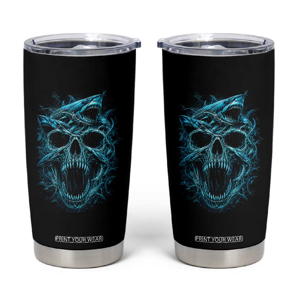 Vintage Great White Shark Skull Tumbler Cup Deep Sea Horror Art TS12 Black Print Your Wear