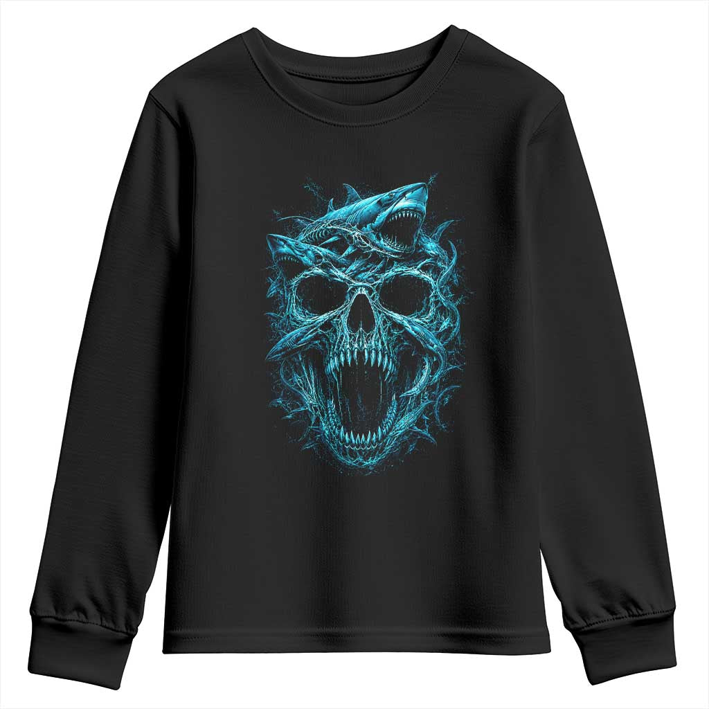 Vintage Great White Shark Skull Youth Sweatshirt Deep Sea Horror Art TS12 Black Print Your Wear