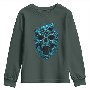 Vintage Great White Shark Skull Youth Sweatshirt Deep Sea Horror Art