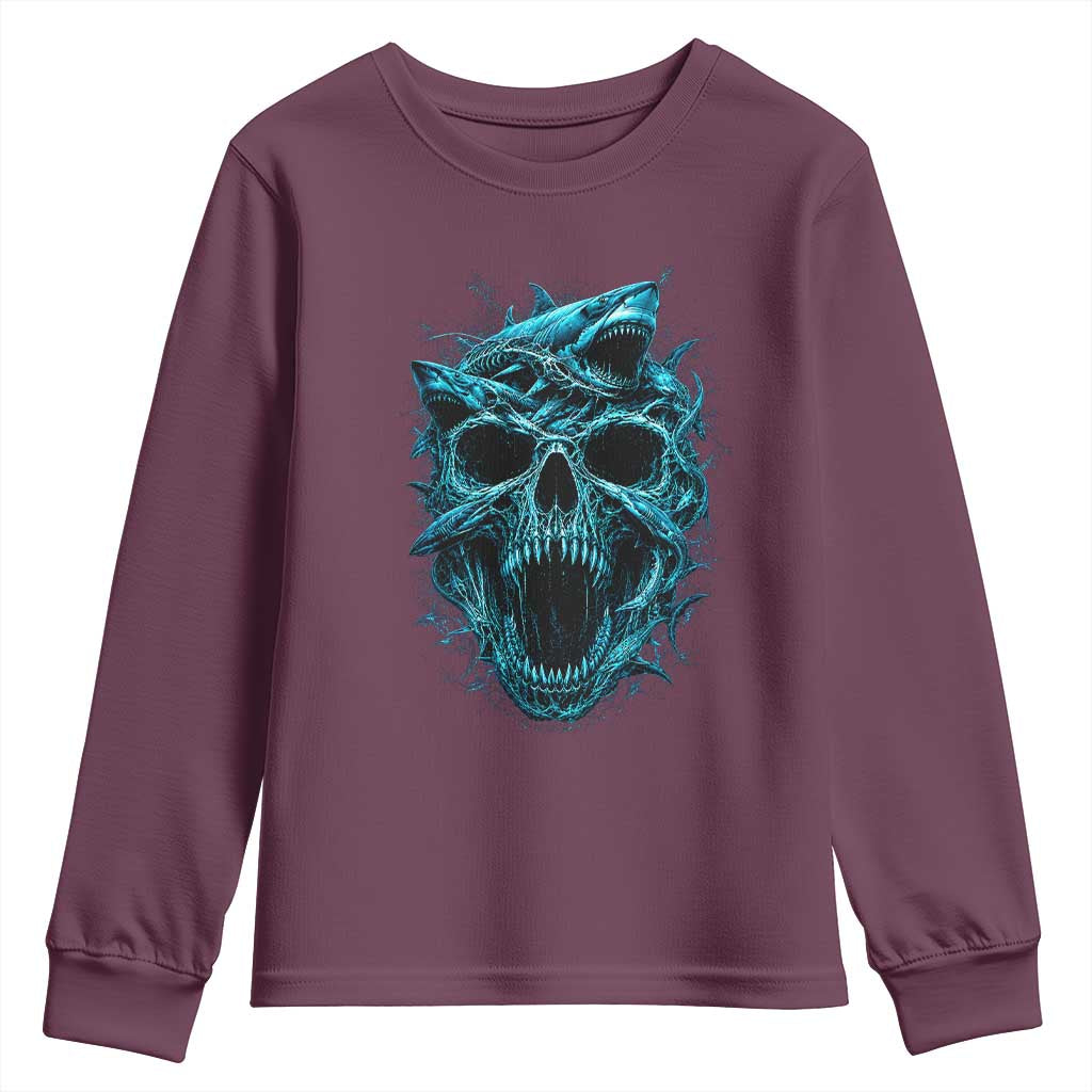 Vintage Great White Shark Skull Youth Sweatshirt Deep Sea Horror Art
