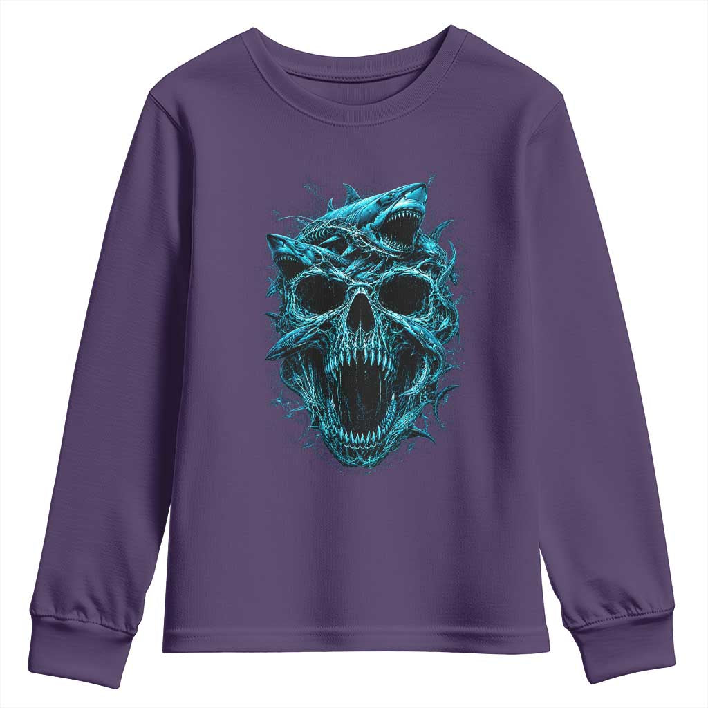 Vintage Great White Shark Skull Youth Sweatshirt Deep Sea Horror Art