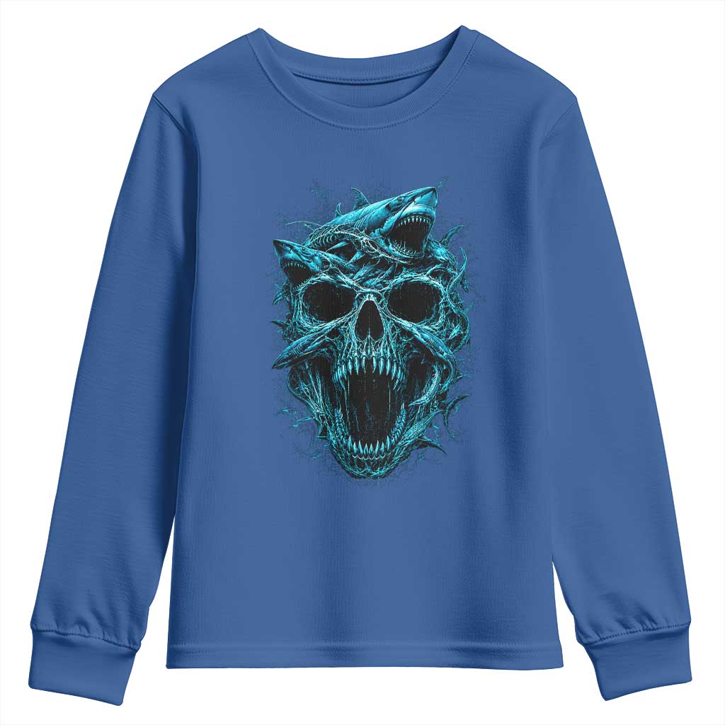 Vintage Great White Shark Skull Youth Sweatshirt Deep Sea Horror Art