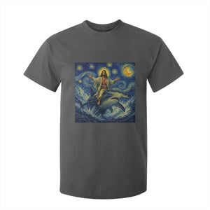 Funny Christian Jesus Riding Hammerhead Shark T Shirt For Kid Starry Night Inspired Art