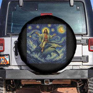 Funny Christian Jesus Riding Hammerhead Shark Spare Tire Cover Starry Night Inspired Art
