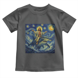 Funny Christian Jesus Riding Hammerhead Shark Toddler T Shirt Starry Night Inspired Art
