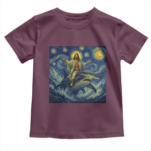 Funny Christian Jesus Riding Hammerhead Shark Toddler T Shirt Starry Night Inspired Art