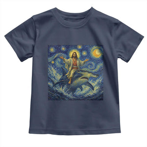 Funny Christian Jesus Riding Hammerhead Shark Toddler T Shirt Starry Night Inspired Art