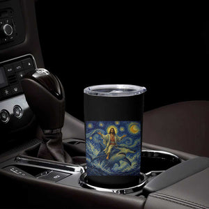Funny Christian Jesus Riding Hammerhead Shark Tumbler Cup Starry Night Inspired Art
