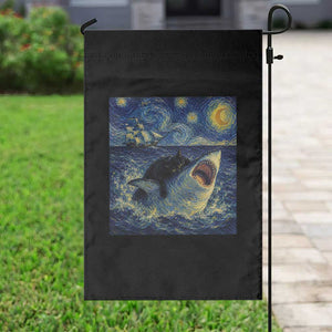 Funny Cat Biting Shark Starry Night Inspired Art Garden Flag