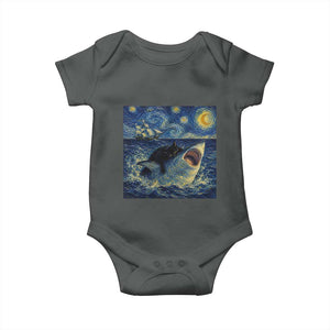 Funny Cat Biting Shark Starry Night Inspired Art Baby Onesie