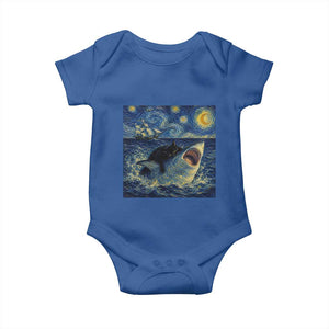Funny Cat Biting Shark Starry Night Inspired Art Baby Onesie