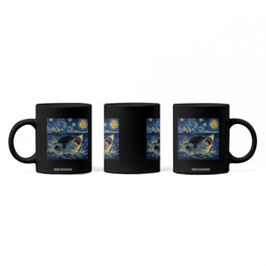 Funny Cat Biting Shark Starry Night Inspired Art Coffee Mug