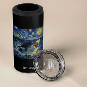 Funny Cat Biting Shark Starry Night Inspired Art 4 in 1 Can Cooler Tumbler