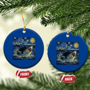 Funny Cat Biting Shark Starry Night Inspired Art Ceramic Ornament