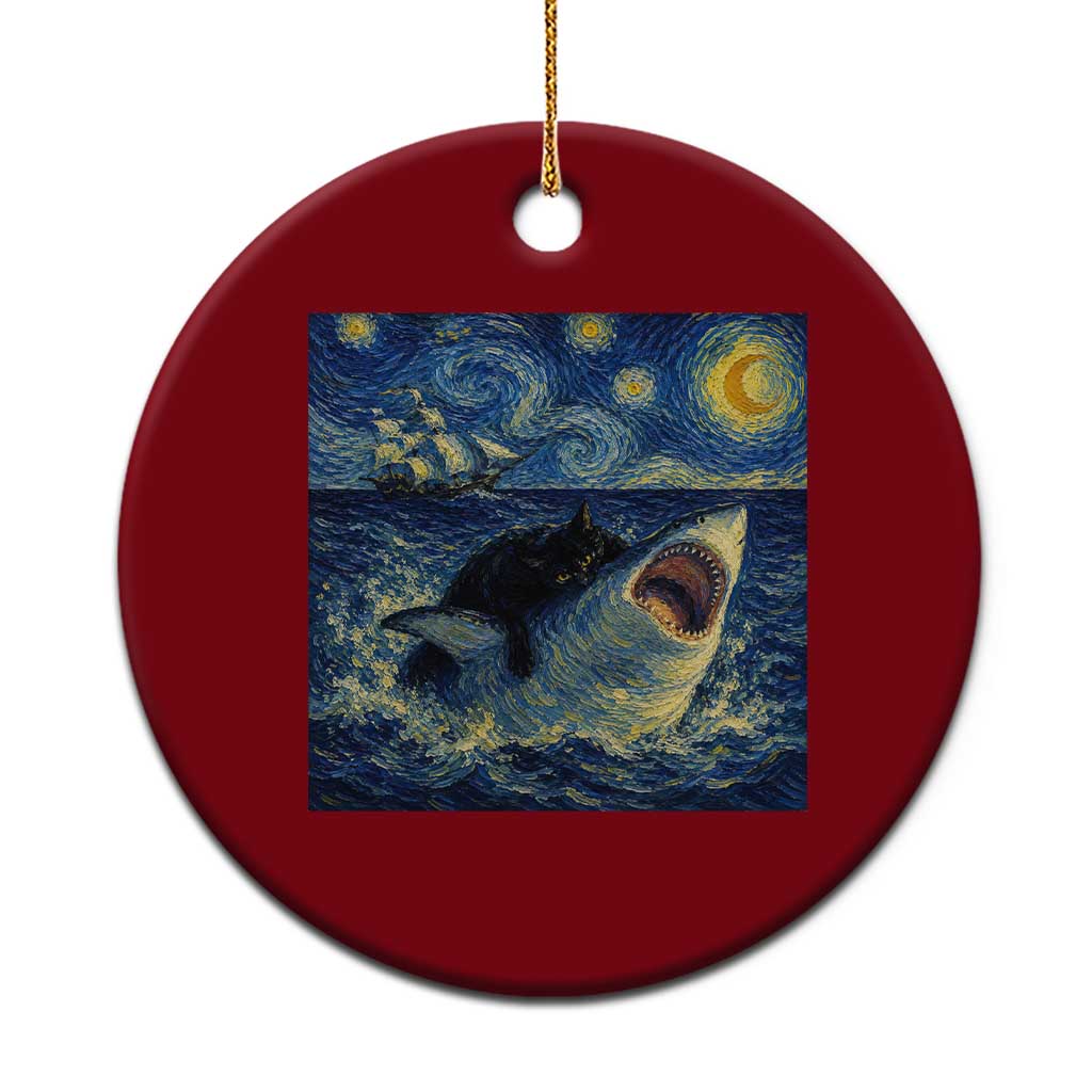 Funny Cat Biting Shark Starry Night Inspired Art Ceramic Ornament TS12 1pc Red Print Your Wear