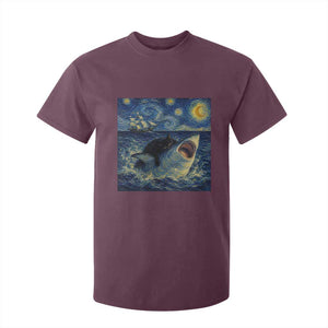 Funny Cat Biting Shark Starry Night Inspired Art T Shirt For Kid