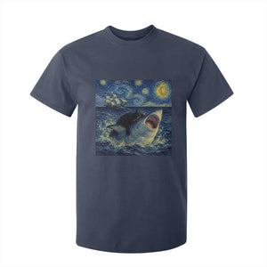 Funny Cat Biting Shark Starry Night Inspired Art T Shirt For Kid