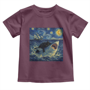 Funny Cat Biting Shark Starry Night Inspired Art Toddler T Shirt