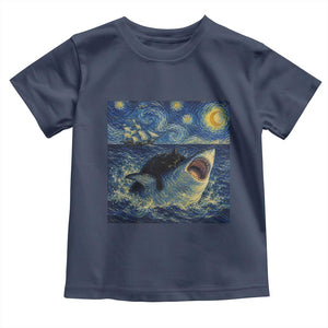 Funny Cat Biting Shark Starry Night Inspired Art Toddler T Shirt