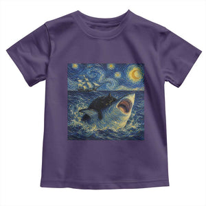 Funny Cat Biting Shark Starry Night Inspired Art Toddler T Shirt