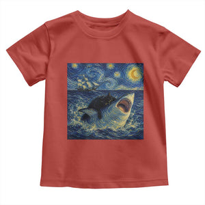 Funny Cat Biting Shark Starry Night Inspired Art Toddler T Shirt
