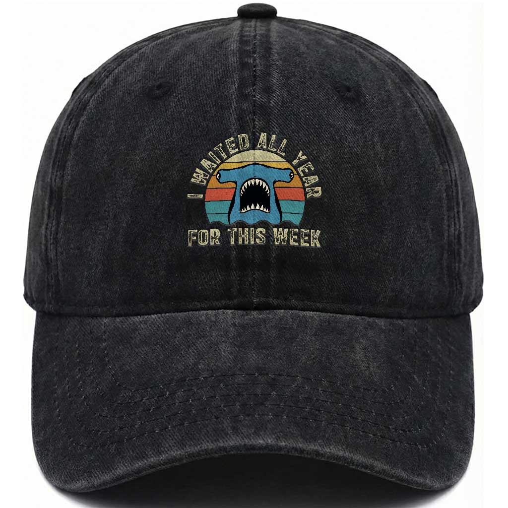 Hammerhead Shark Washed Cotton Baseball Cap I Waited All Year For This Week Ocean Lover TS12 Print Your Wear