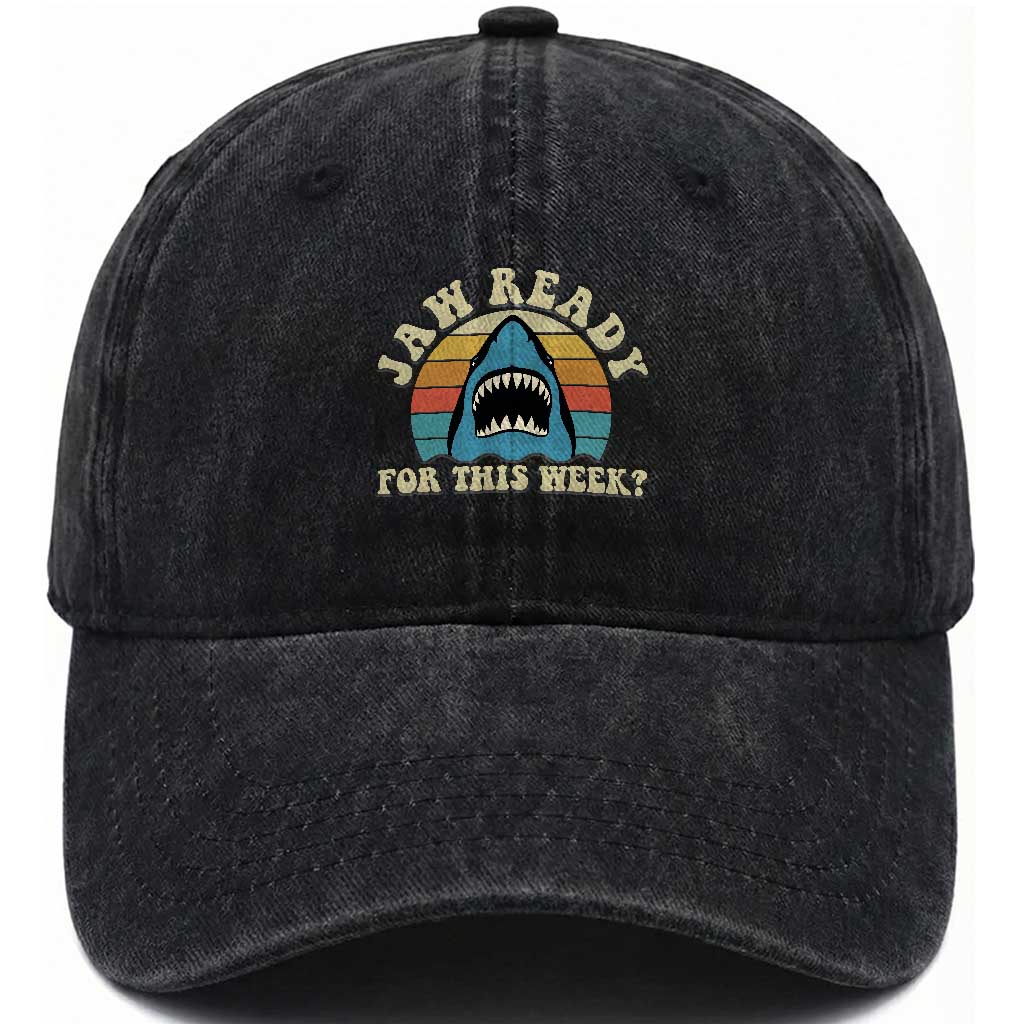 Jaw Ready For This Washed Cotton Baseball Cap Vintage Shark Lover Ocean Wildlife TS12 Print Your Wear