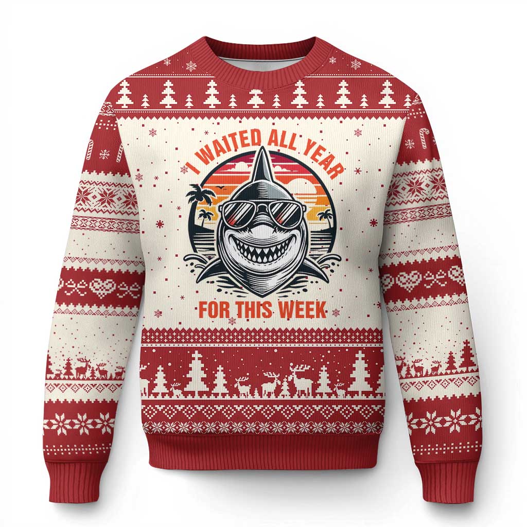 Funny Shark Summer Vacation Ugly Christmas Sweater I Waited All Year For This Week TS12 Beige Red Print Your Wear
